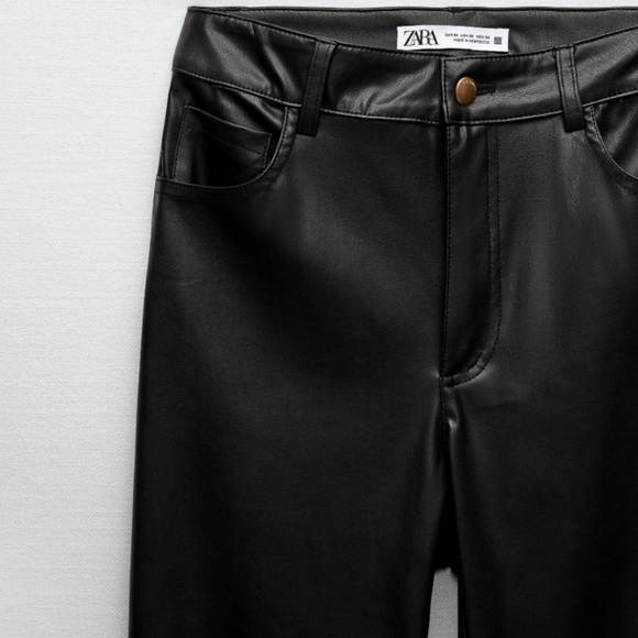 Zara Faux Leather Straight Leggings Pants Ankle Slit - Picture 6 of 10